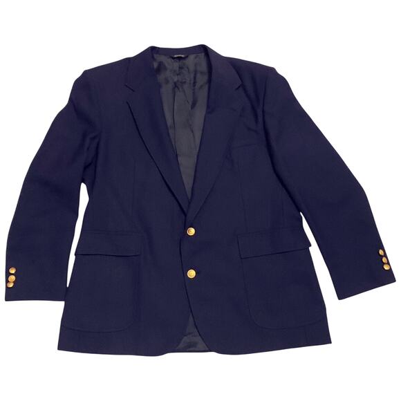 Ivy Crew Mens Navy Blue Vintage Blazer 46R Sport Coat Gold Button USA Structured - Picture 1 of 14